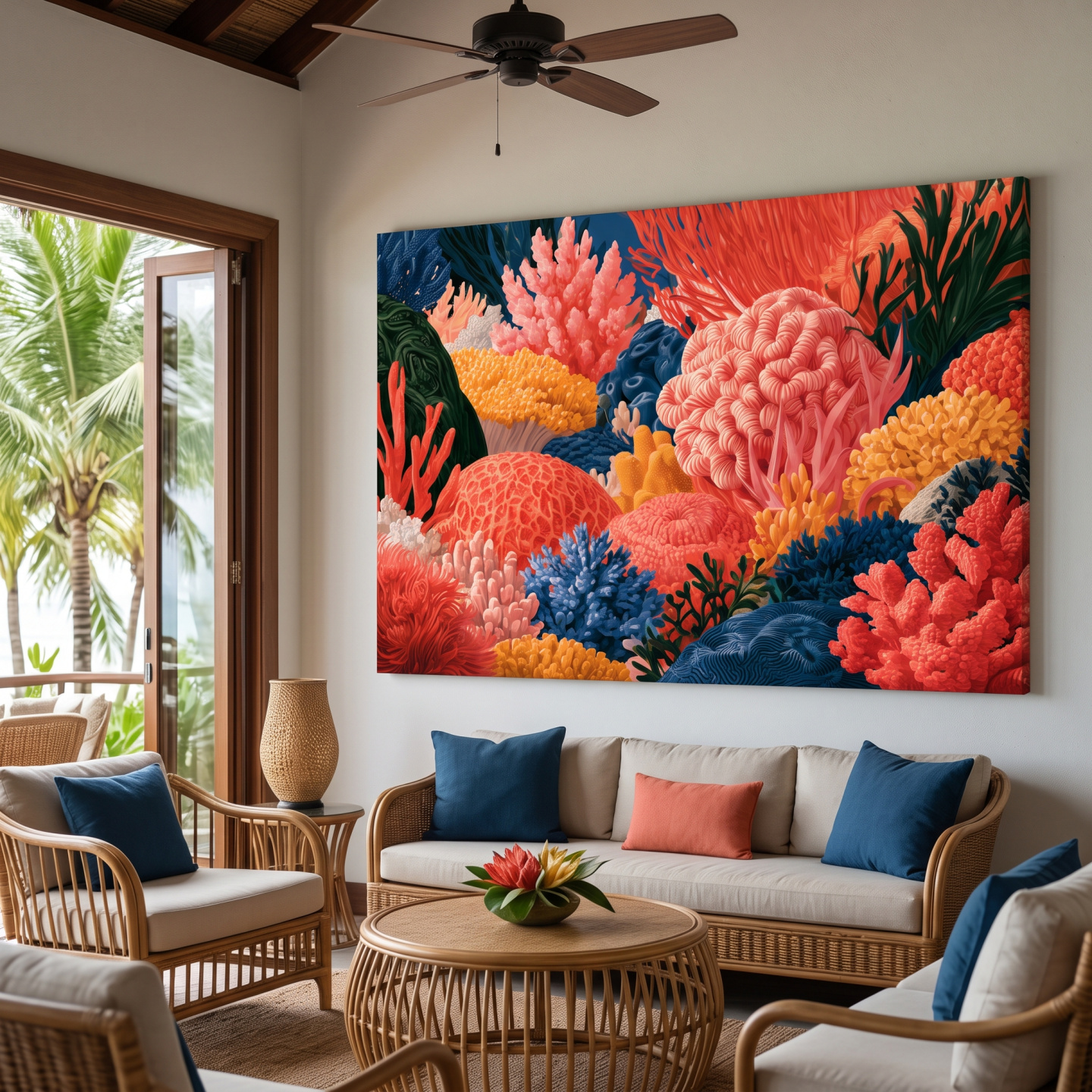 Mockup: Vibrant Coral Reef Illustration Artwork - Ocean Wall Art