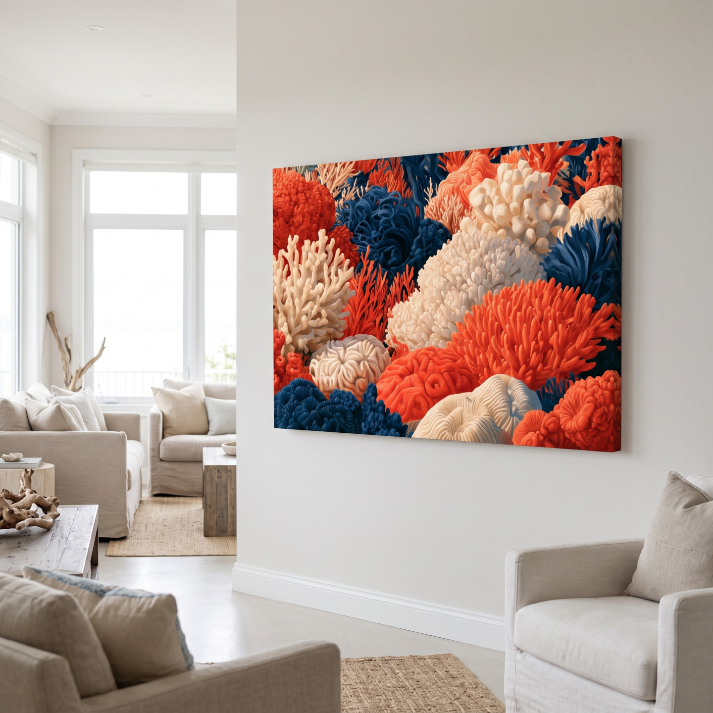 Mockup: Vibrant Coral Reef Illustration Artwork - Chic Marine Life Wall Art