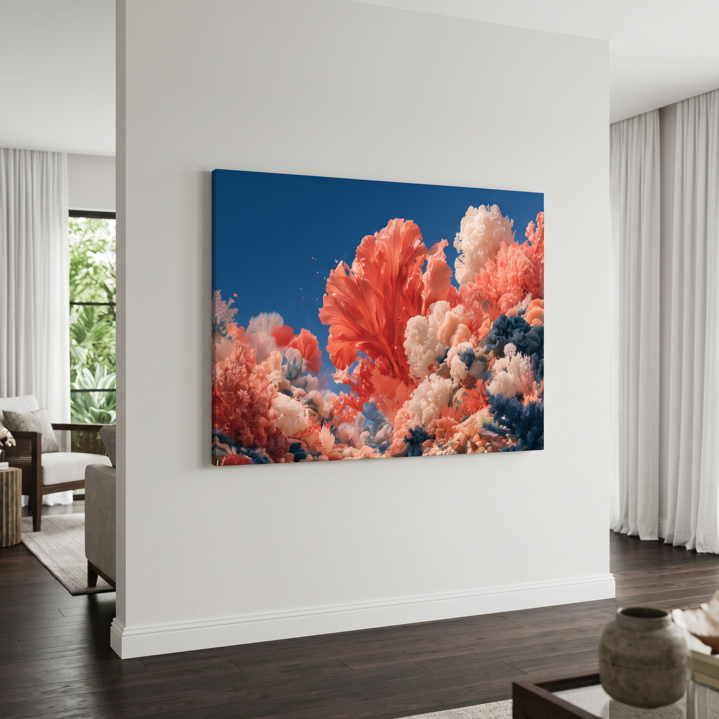 Mockup: Vibrant Coral Reef Artwork - Marine Life Wall Art