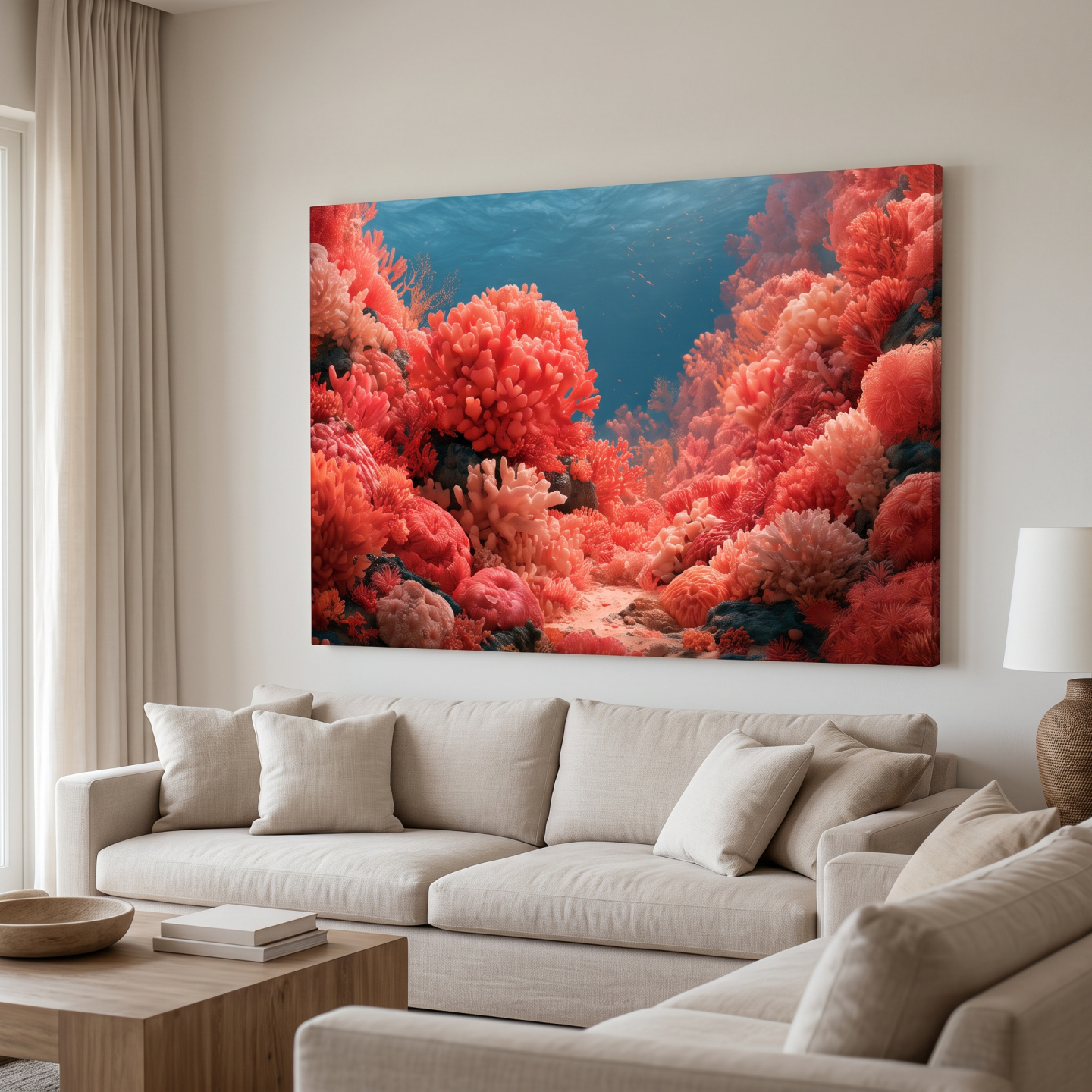 Mockup: Vibrant Coral Reef Illustration - Underwater Marine Life Wall Art